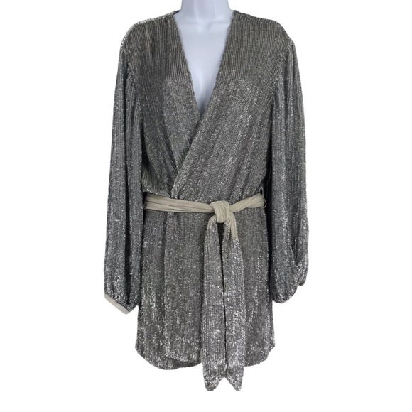 Retrofete Gabrielle Sequin Robe Dress S Wrap Front Tie Waist Embellished NWD - Picture 4 of 7